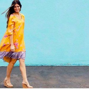 Anthropologie Rainforest Yellow Silk Dress